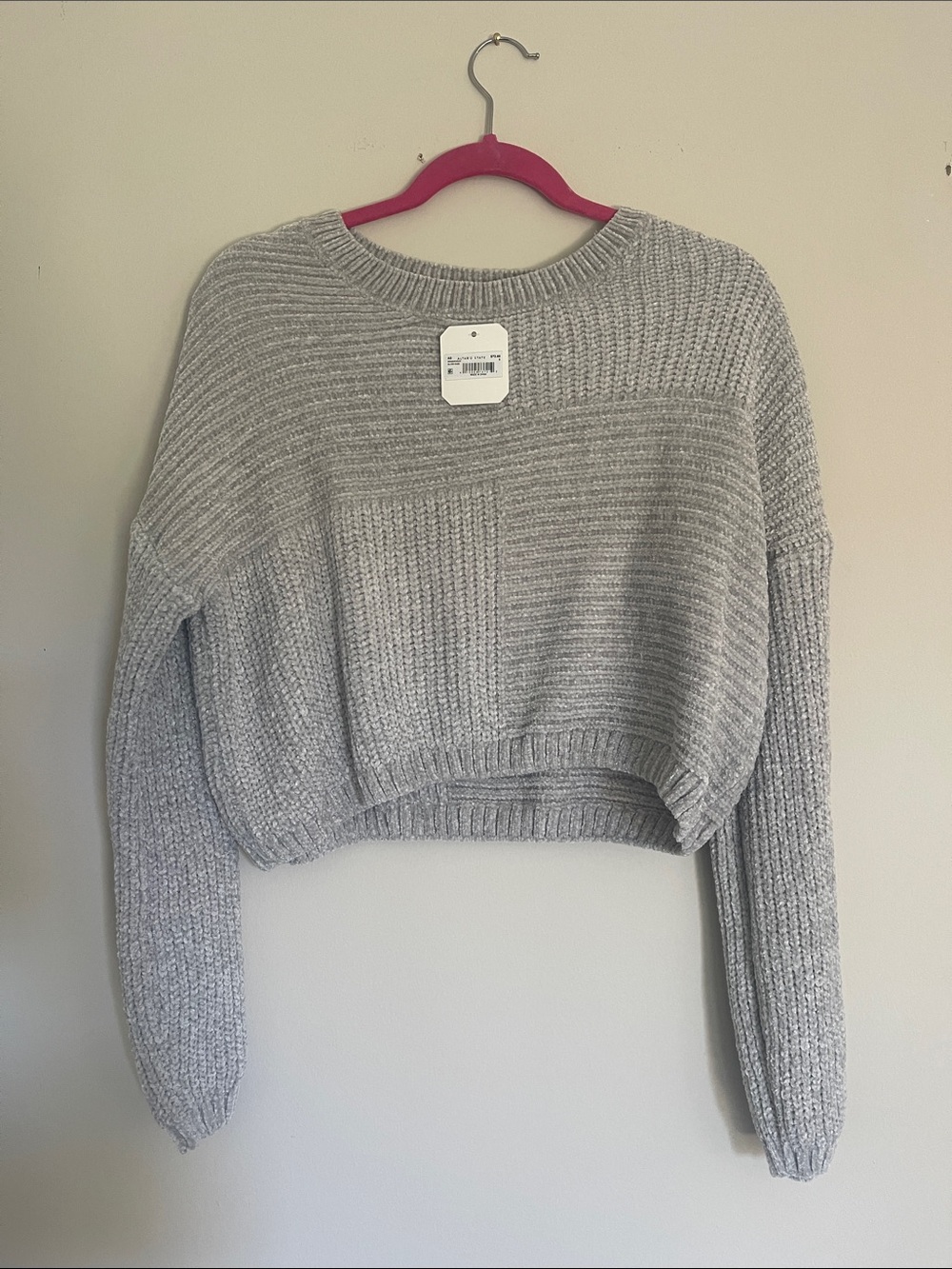 Altar'd State Light Gray Cropped Crewneck Sweater